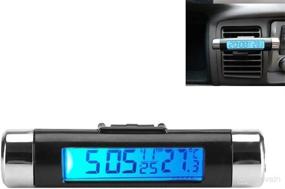 img 4 attached to Digital Clip-on Car Clock Thermometer with LCD Display and Backlight for Truck or Car - Automotive Mini Clock Monitor with Temperature Gauge in Blue Back Light