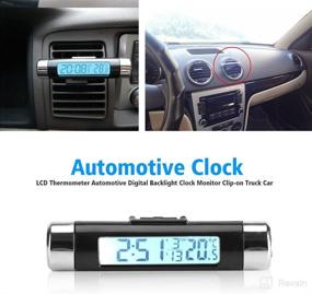 img 1 attached to Digital Clip-on Car Clock Thermometer with LCD Display and Backlight for Truck or Car - Automotive Mini Clock Monitor with Temperature Gauge in Blue Back Light