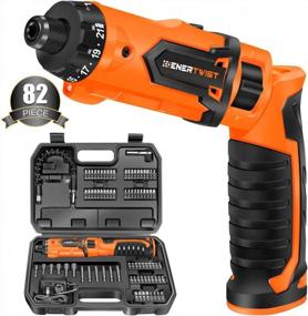 img 4 attached to ENERTWIST 8V Cordless Electric Screwdriver Set: Fast Rechargeable 82pcs Kit, 10Nm Max Torque, 1Hr Charger | Carrying Case Included