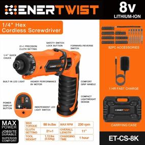 img 3 attached to ENERTWIST 8V Cordless Electric Screwdriver Set: Fast Rechargeable 82pcs Kit, 10Nm Max Torque, 1Hr Charger | Carrying Case Included