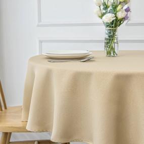 img 1 attached to Maxmill 70" Beige Round Textured Tablecloth Spill-Proof Wrinkle Free Soft Jacquard Circular Table Cover For Dining Room Buffet Banquet Parties Holiday Dinner