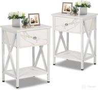 vecelo rustic nightstands for bedroom - set of 2 pearl white bedside end tables with drawer storage логотип