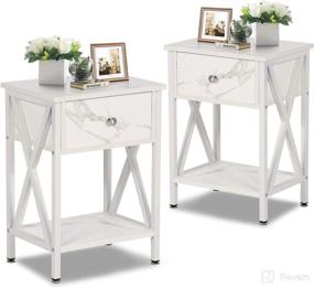 img 2 attached to VECELO Rustic Nightstands for Bedroom - Set of 2 Pearl White Bedside End Tables with Drawer Storage