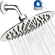 [upgraded] stainless steel rain shower head 8 inch – high pressure rainfall – powerful spray shower for bathroom – best high flow fixed chrome spa showerhead with adjustable metal swivel ball logo