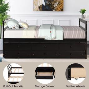 img 2 attached to Windaze Twin Trundle Bed With Storage And 3 Drawers - Perfect Captain Bed For Kids And Teens | Wooden Slat Support, No Need For A Box Spring | Brown