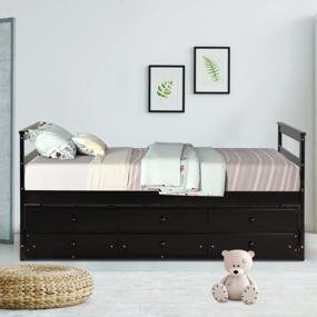 img 1 attached to Windaze Twin Trundle Bed With Storage And 3 Drawers - Perfect Captain Bed For Kids And Teens | Wooden Slat Support, No Need For A Box Spring | Brown