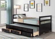 windaze twin trundle bed with storage and 3 drawers - perfect captain bed for kids and teens | wooden slat support, no need for a box spring | brown logo