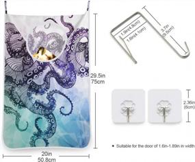 img 2 attached to Octopus Watercolor Hipster Laundry Hamper Bag Sea Creature Dirty Clothes Basket With Hooks For Space-Saving Storage In Bathroom, Bedroom Or College Dorm, Over-The-Door Wall Mount Design