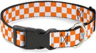 🔸 buckle-down checker white/tn orange plastic clip collar - 1/2" wide - large size (9-15" neck) logo