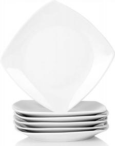img 4 attached to Set Of 6 MALACASA Julia Porcelain White Square Dessert Plates, 6.5-Inch Serving Plates For Appetizers, Salads, Pastas And More