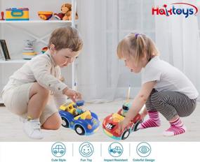 img 1 attached to Haktoys Remote Control Cartoon Police Car And Race Car RC Radio Control Toys For Toddlers And Kids, Pack Of 2 Cars In Different Frequencies So That Two Players Can Play Together