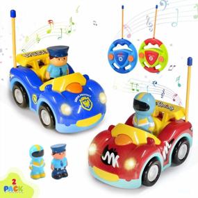 img 4 attached to Haktoys Remote Control Cartoon Police Car And Race Car RC Radio Control Toys For Toddlers And Kids, Pack Of 2 Cars In Different Frequencies So That Two Players Can Play Together