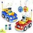 haktoys remote control cartoon police car and race car rc radio control toys for toddlers and kids, pack of 2 cars in different frequencies so that two players can play together logo