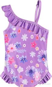 img 2 attached to 👗 Byriady Little Girls One Shoulder Ruffle Swimsuit - Princess Monokini Swimwear for 3-8 Year Olds