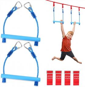 img 4 attached to Odoland Adjustable Monkey Bars And Ninja Trapeze Bar Set For Backyard Outdoor Swing Obstacle Course Training Equipment, Great For Kids And Youth