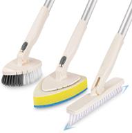 🧼 3 in 1 tub tile scrubber brush, long handle shower cleaning brush with stiff bristles - ideal for bathroom, kitchen, floor, wall, bathtub, tile, sink - non-scratch logo