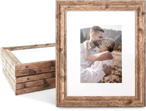 img 4 attached to 6-Pack Rustic Farmhouse Picture Frames For Home & Office Collage - 8X10 With 5X7 Mat, Walnut Brown
