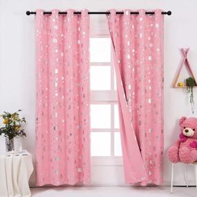 img 4 attached to Anjee Pink Blackout Curtains 84 Inches Length With Geometric Bubble Dot Patterns Foil Printed Room Darkening Thermal Grommet Top Curtains Drapes For Kids Room Bedroom Living Room W52 X L84