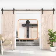 i shape 8ft double door sliding barn door hardware track kit -heavy duty-black logo