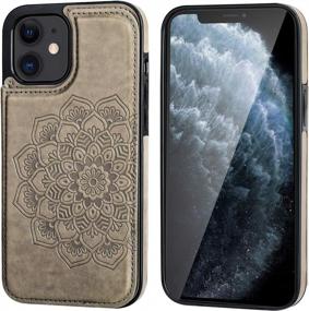 img 2 attached to Vaburs Compatible With IPhone 12 Mini Case Wallet With Card Holder,Embossed Mandala Pattern Flower PU Leather Double Magnetic Buttons Flip Shockproof Cover For IPhone 12 Mini 5.4 Inch(Gray)