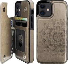 img 4 attached to Vaburs Compatible With IPhone 12 Mini Case Wallet With Card Holder,Embossed Mandala Pattern Flower PU Leather Double Magnetic Buttons Flip Shockproof Cover For IPhone 12 Mini 5.4 Inch(Gray)