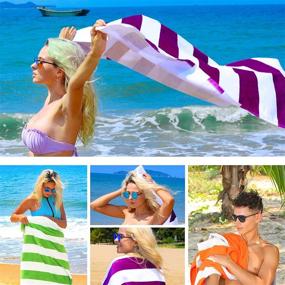 img 1 attached to Exclusivo Mezcla 4-Pack 100% Cotton Oversized 35"X70" Cabana Stripe Beach Towels, Super Absorbent Soft Plush Pool Towel, Bath Towel (Blue/Green/Yellow/Red)