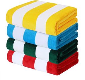 img 4 attached to Exclusivo Mezcla 4-Pack 100% Cotton Oversized 35"X70" Cabana Stripe Beach Towels, Super Absorbent Soft Plush Pool Towel, Bath Towel (Blue/Green/Yellow/Red)