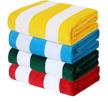 exclusivo mezcla 4-pack 100% cotton oversized 35"x70" cabana stripe beach towels, super absorbent soft plush pool towel, bath towel (blue/green/yellow/red) logo