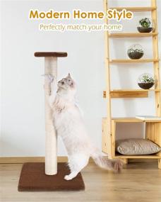 img 3 attached to 🐱 SEIOHW 32" Sisal Rope Scratch Post for Indoor Cats - Tall Cat Scratcher with Bell Mouse Toy & Cat Head Perch