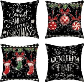 img 4 attached to Add Festive Charm To Your Living Space With AVOIN Colorlife Merry Christmas Ornament Stocking Black Pillow Covers - Set Of 4