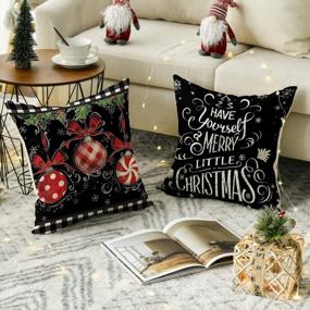 img 2 attached to Add Festive Charm To Your Living Space With AVOIN Colorlife Merry Christmas Ornament Stocking Black Pillow Covers - Set Of 4