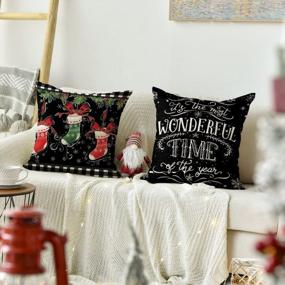 img 1 attached to Add Festive Charm To Your Living Space With AVOIN Colorlife Merry Christmas Ornament Stocking Black Pillow Covers - Set Of 4