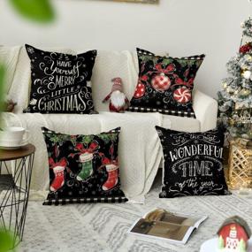 img 3 attached to Add Festive Charm To Your Living Space With AVOIN Colorlife Merry Christmas Ornament Stocking Black Pillow Covers - Set Of 4