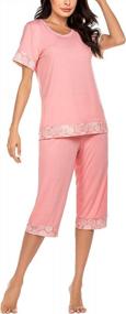 img 3 attached to Hotouch Women'S Pajama Set Stylish Print O-Neck Short Sleeves Top With Capri Pants Sleepwear Pjs Sets