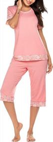 img 4 attached to Hotouch Women'S Pajama Set Stylish Print O-Neck Short Sleeves Top With Capri Pants Sleepwear Pjs Sets