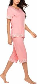 img 2 attached to Hotouch Women'S Pajama Set Stylish Print O-Neck Short Sleeves Top With Capri Pants Sleepwear Pjs Sets