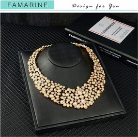 img 1 attached to Gold Crystal And Rhinestone Statement Necklace: FAMARINE Pearl Collar Jewelry For Weddings, Dresses, And Special Occasions