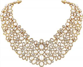 img 4 attached to Gold Crystal And Rhinestone Statement Necklace: FAMARINE Pearl Collar Jewelry For Weddings, Dresses, And Special Occasions