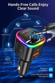 img 1 attached to Wireless Bluetooth 5.0 Car Adapter and FM Transmitter with Hands-Free Calling, MP3 Music Player, 8 LED Colors Backlit, USB Port, TF Card, and U Disk Support