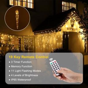 img 3 attached to ECOWHO Outdoor Icicle Lights, 35.3Ft 320 LEDs String Lights Warm & Cool White With Remote Control And Timers, 11 Modes For Indoor Bedroom Wall Hanging And Christmas Decoration With 64 Icicle Drops