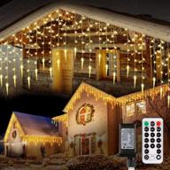 ecowho outdoor icicle lights, 35.3ft 320 leds string lights warm & cool white with remote control and timers, 11 modes for indoor bedroom wall hanging and christmas decoration with 64 icicle drops logo