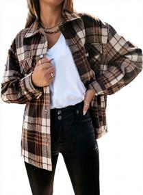 img 4 attached to Vintage Plaid Shackets For Women: Brushed Cotton Long Sleeve Shirt Jacket - Casual And Chic AMEBELLE Design