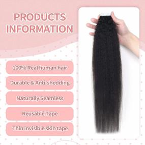 img 3 attached to 20Pcs Kinky Straight Tape In Human Hair Extensions - 12Inch Natural Black - Invisible Seamless Extensions For Black Women - Real Human Hair Extensions For Greater Style Flexibility.