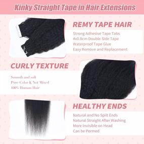 img 2 attached to 20Pcs Kinky Straight Tape In Human Hair Extensions - 12Inch Natural Black - Invisible Seamless Extensions For Black Women - Real Human Hair Extensions For Greater Style Flexibility.