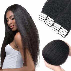 img 4 attached to 20Pcs Kinky Straight Tape In Human Hair Extensions - 12Inch Natural Black - Invisible Seamless Extensions For Black Women - Real Human Hair Extensions For Greater Style Flexibility.