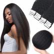 20pcs kinky straight tape in human hair extensions - 12inch natural black - invisible seamless extensions for black women - real human hair extensions for greater style flexibility. logo