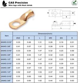 img 1 attached to 🔌 Heavy Duty Pure Copper Ring Terminal Connectors with Heat Shrink Tube - Battery Wire Lugs, Multiple Sizes (6AWG 5/16" Ring)