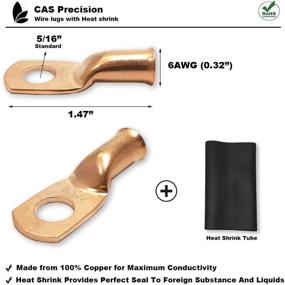 img 3 attached to 🔌 Heavy Duty Pure Copper Ring Terminal Connectors with Heat Shrink Tube - Battery Wire Lugs, Multiple Sizes (6AWG 5/16" Ring)