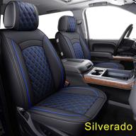 🚗 waterproof faux leather seat covers for 2007-2020 chevy silverado sierra: black & blue, fit crew, double, extended cab - 02-sm logo