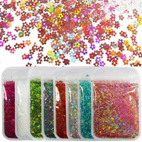 img 4 attached to LoveOurHome 8 Colors Flower Chunky Glitter Flakes Holographic Floral Blossom Shaped Confetti Sequins Nail Sticker Accesories For Resin Crafts Acrylic Nails Makeup